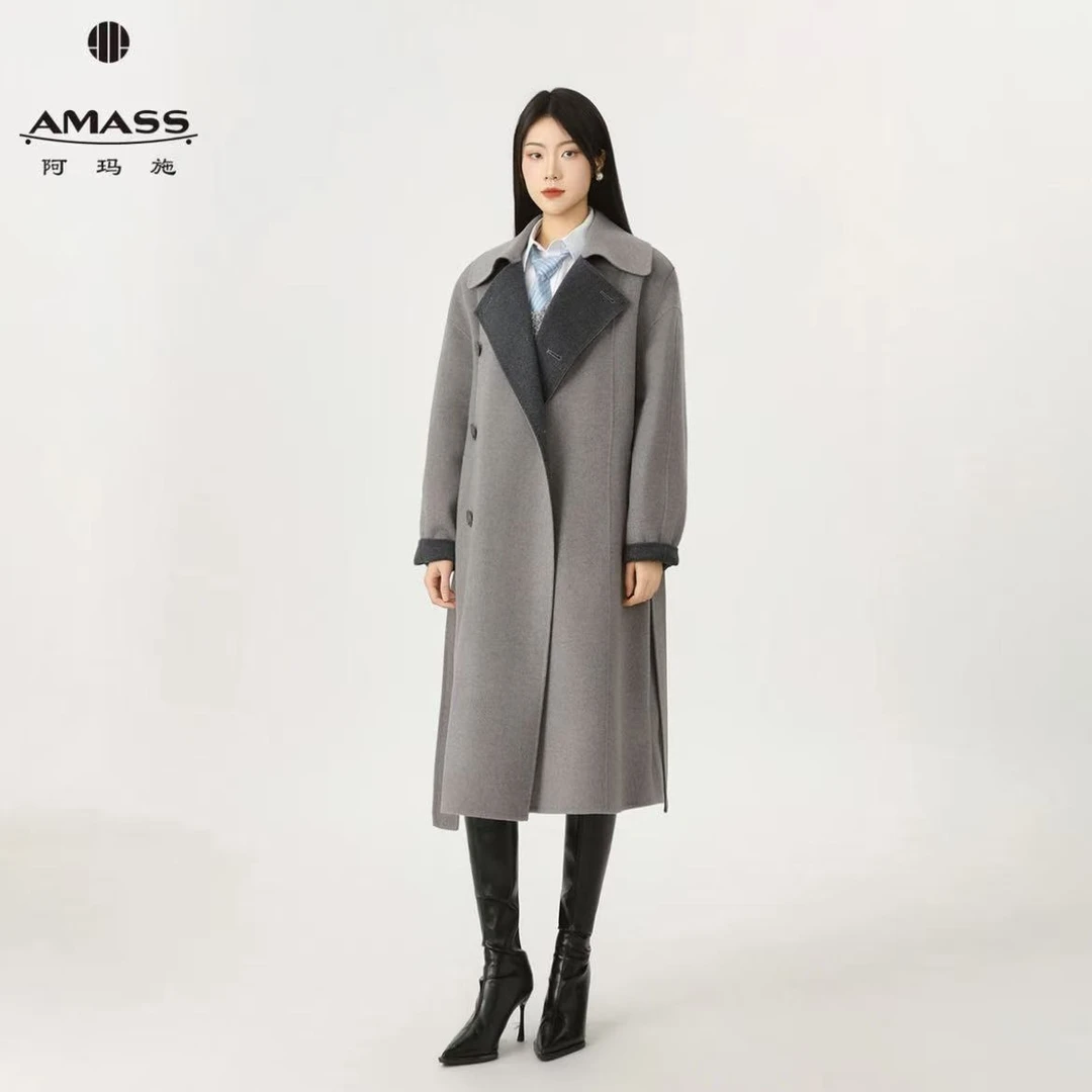 AMASS/阿玛施秋冬千金清冷感贵系时髦收腰中长绵羊毛呢大衣540029