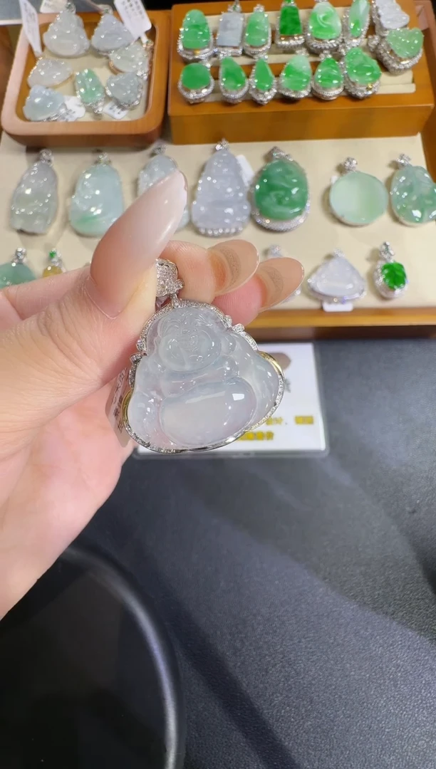 翡翠18K金镶嵌吊坠(不含链)【源头工厂】钻石镶嵌