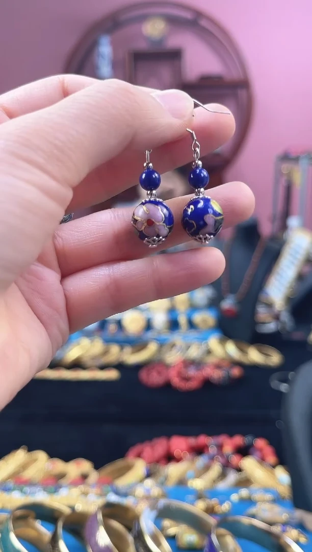 非遗 景泰蓝 耳环 宝蓝