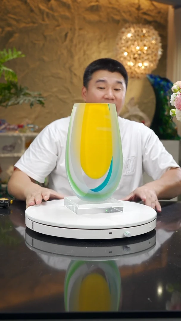 手工艺品琉璃设计款黄蓝花瓶大号