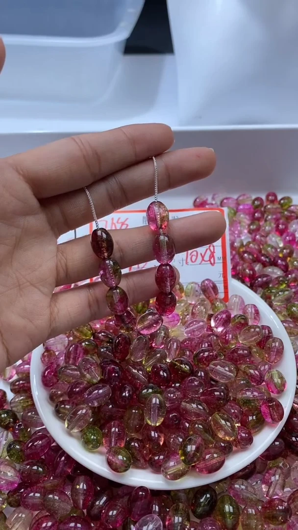 颈饰未镶嵌水晶W3488西瓜碧玺米珠10*8mm*10颗