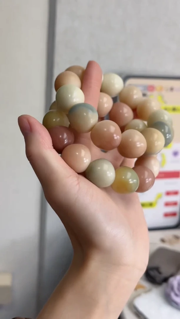 菩提根/象牙果手串x42玉化水蜜桃18mm瑕疵不补随机