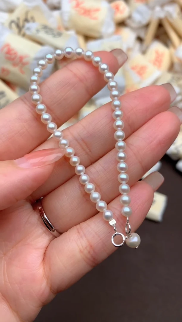 淡水珍珠手绳银S925镶嵌4mm圈口16-20自行备注，默认发16