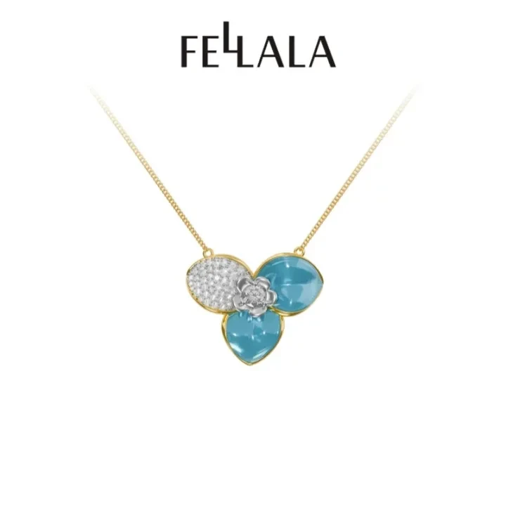Fellala/翡拉拉「绽放」系列项链女士蓝色立体花朵吊坠