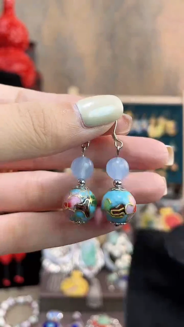 非遗手工景泰蓝耳环天蓝