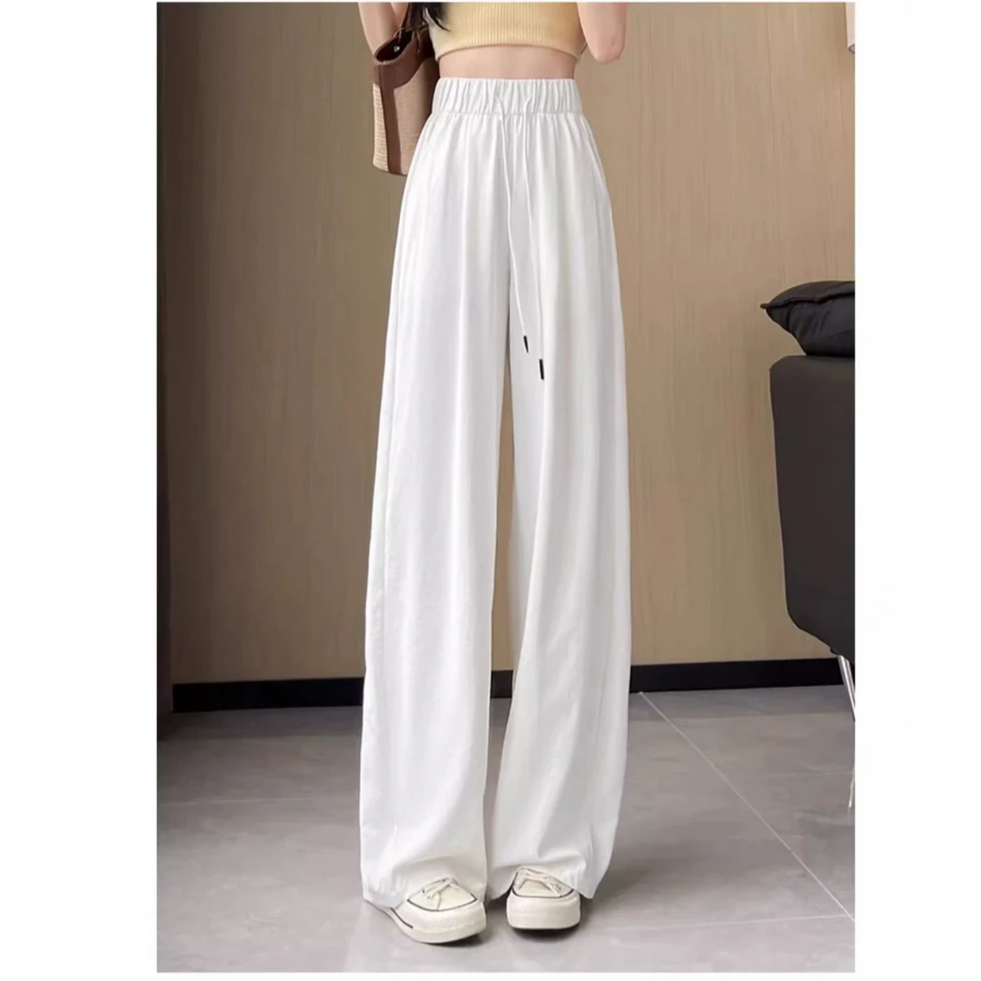 egg款610夏季软糯裤子白色时尚休闲针织阔腿裤高腰休闲裤运动薄款