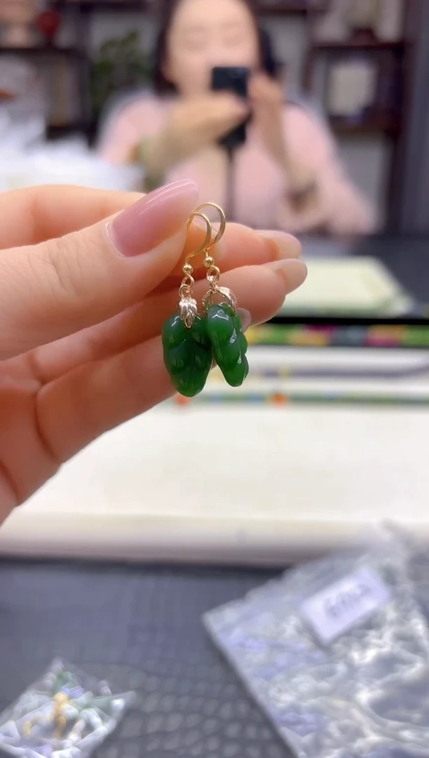 14K金镶嵌和田玉耳饰DIY款E962