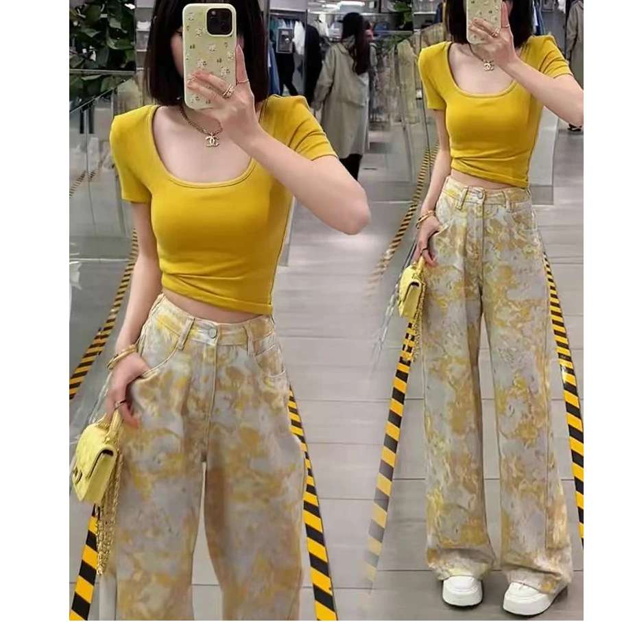 【666】925/9505  韩系设计感小众显瘦阔腿牛仔裤