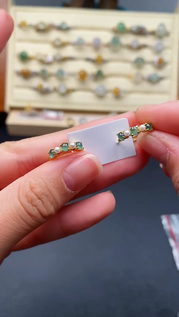 翡翠戒指银S925镶嵌天然翡翠A货333    4-8