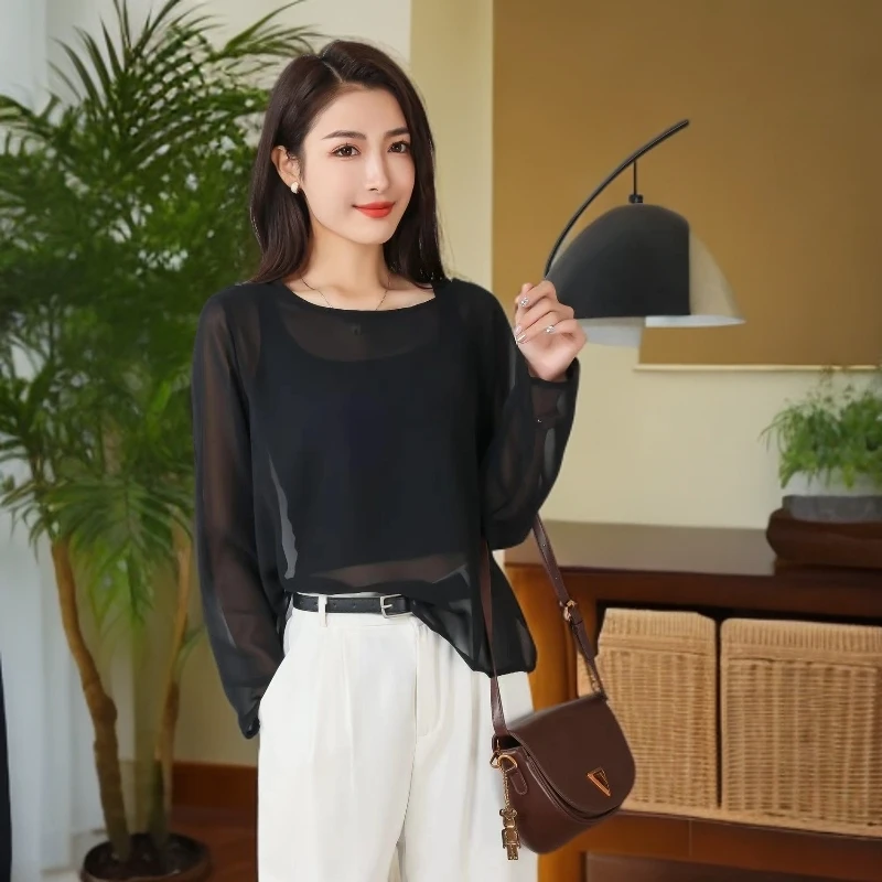 2025新款雪纺衫薄款百搭新款女罩衫独特漂亮洋气高贵上衣法式小衫
