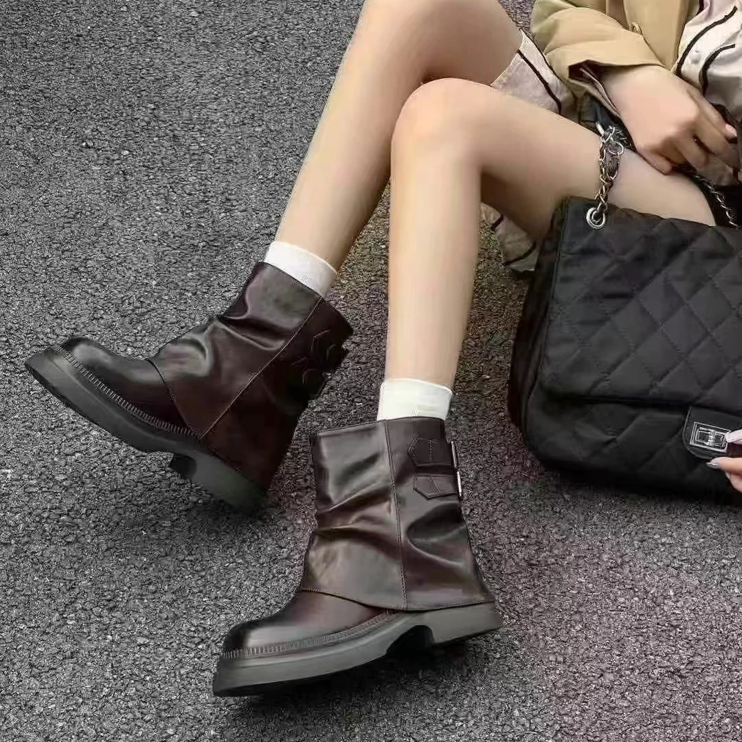 秋冬新款韩版通勤瘦瘦简约粗跟裸靴短靴863-11(不加绒)