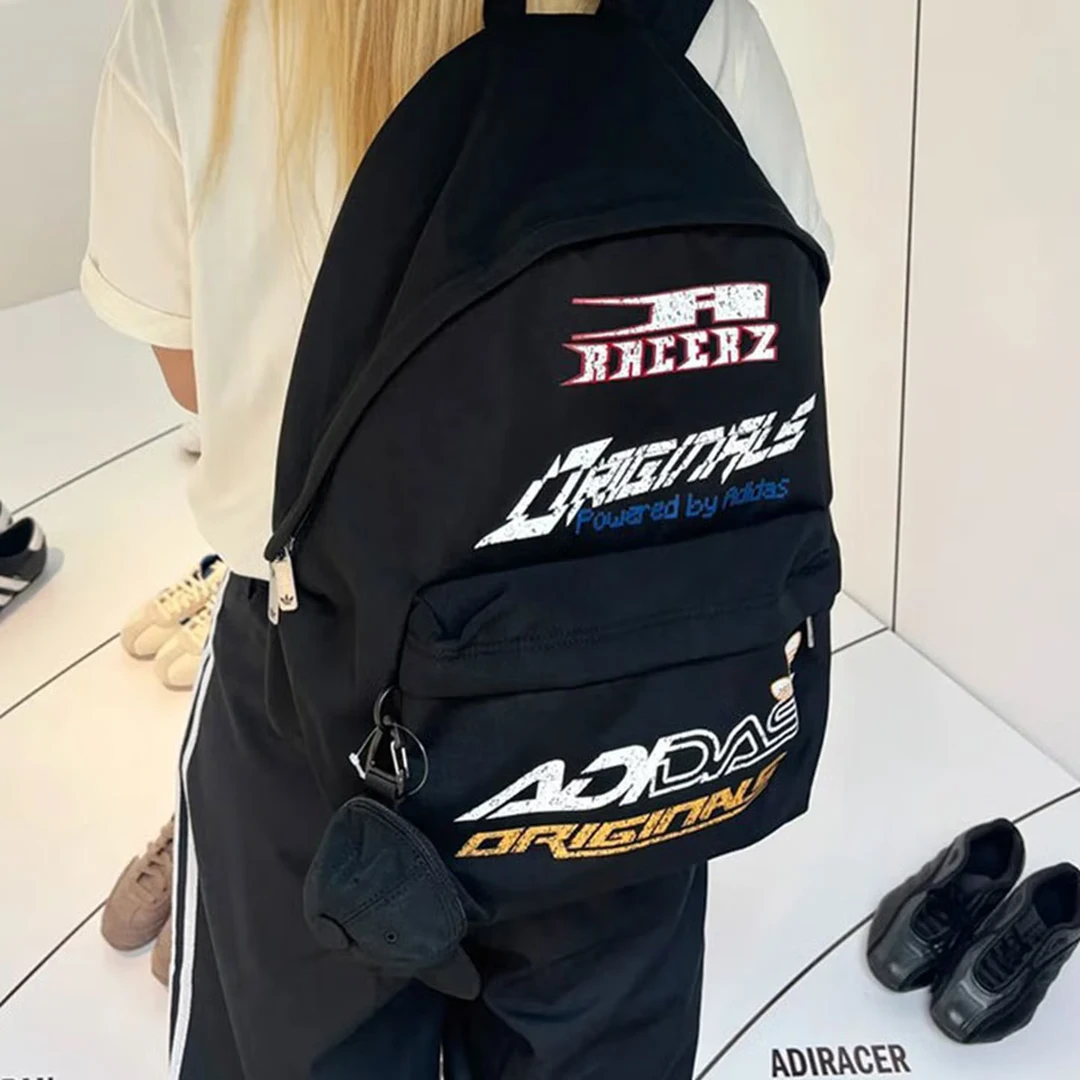 adidas/阿迪达斯三叶草书包赛车风运动包休闲包双肩背包黑KF2501