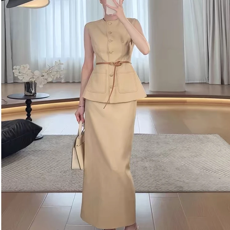 高级感小香风背心马甲上衣女2025高腰显瘦休闲半身裙套装88808