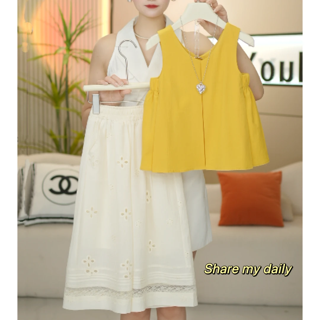 女童2025夏季新款韩版洋气背心+镂空工艺裤子套装-6176