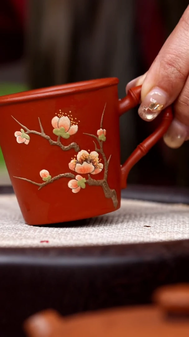 【闪购商品】紫砂茶壶朱泥手把杯泥绘花