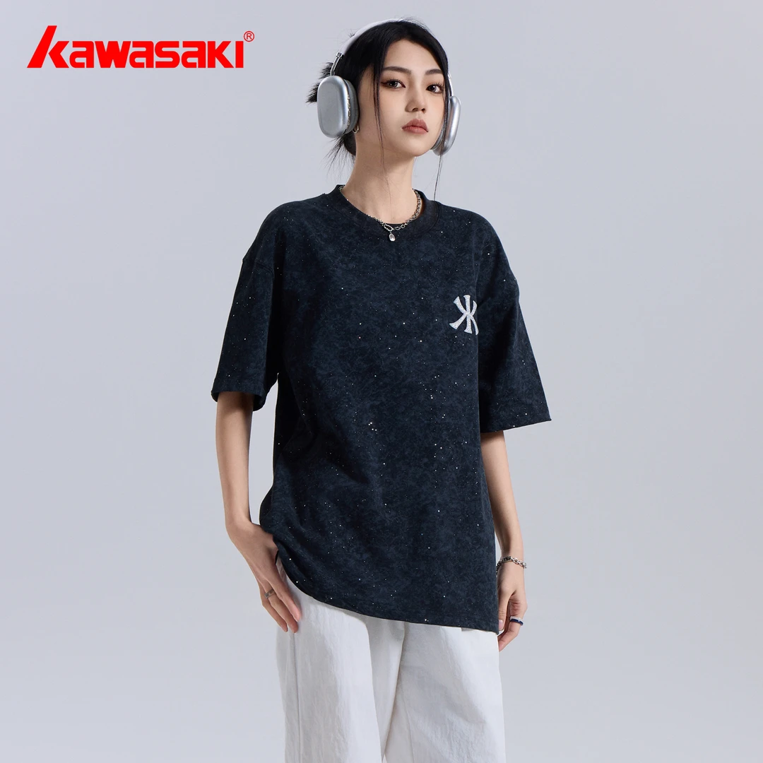 kawasaki/川崎金葱发泡美式扎染满天星冰感高街百搭宽松落肩T恤