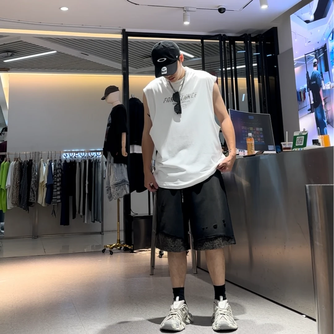 夏季设计感假两件双层无袖T