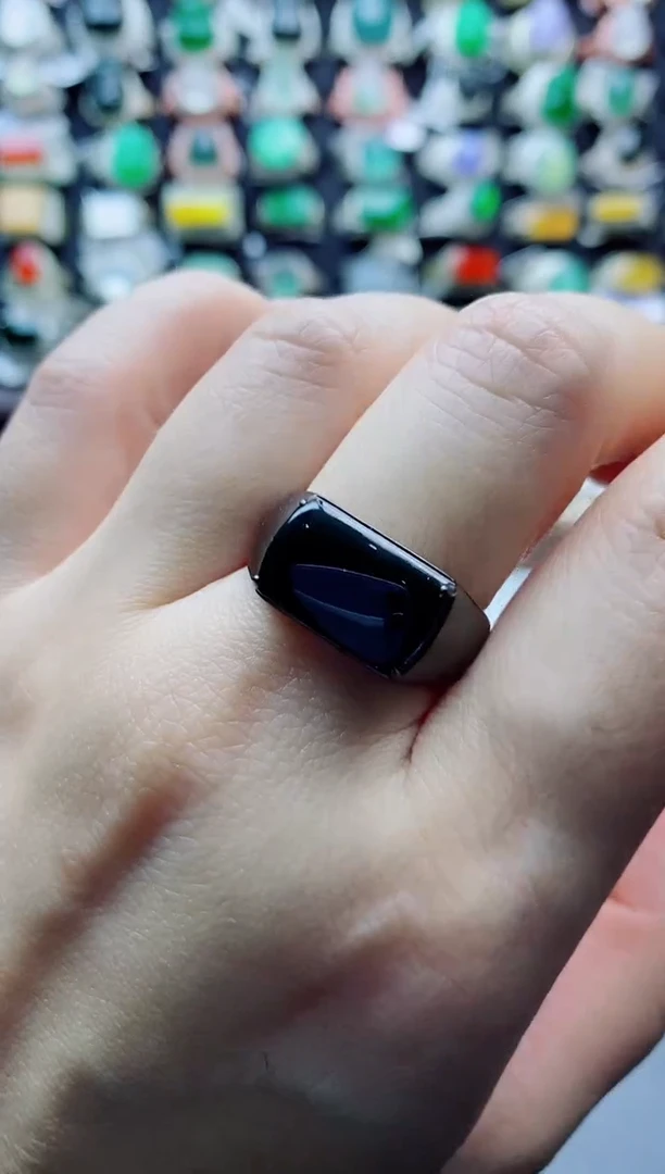 银S925镶嵌戒指翡翠天然翡翠A货男戒