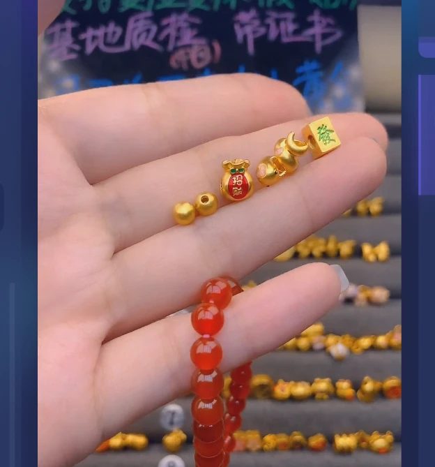 足金999烧蓝卷卷蛇+福袋+中发+卡5古2颗玛 瑙手串/ 多样性发