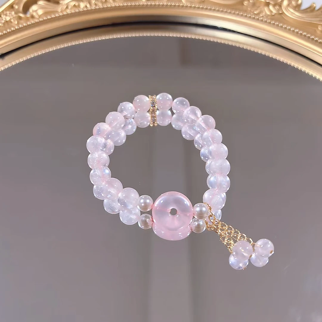 YS0047【芙蓉映月】粉水晶平安扣百搭手串多样性发其一