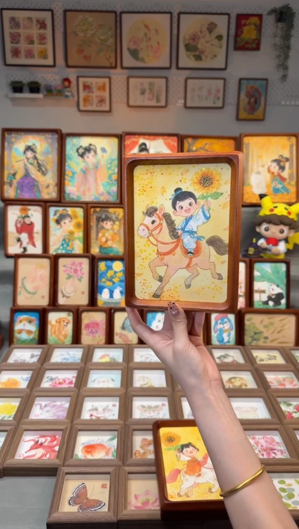 国画马上男孩 手绘国画7寸