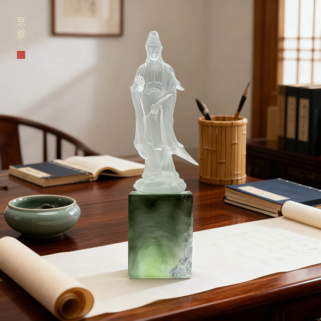 京铜大慈观音纯琉璃菩萨佛像禅意摆件客厅桌面玄关装饰品高档礼物