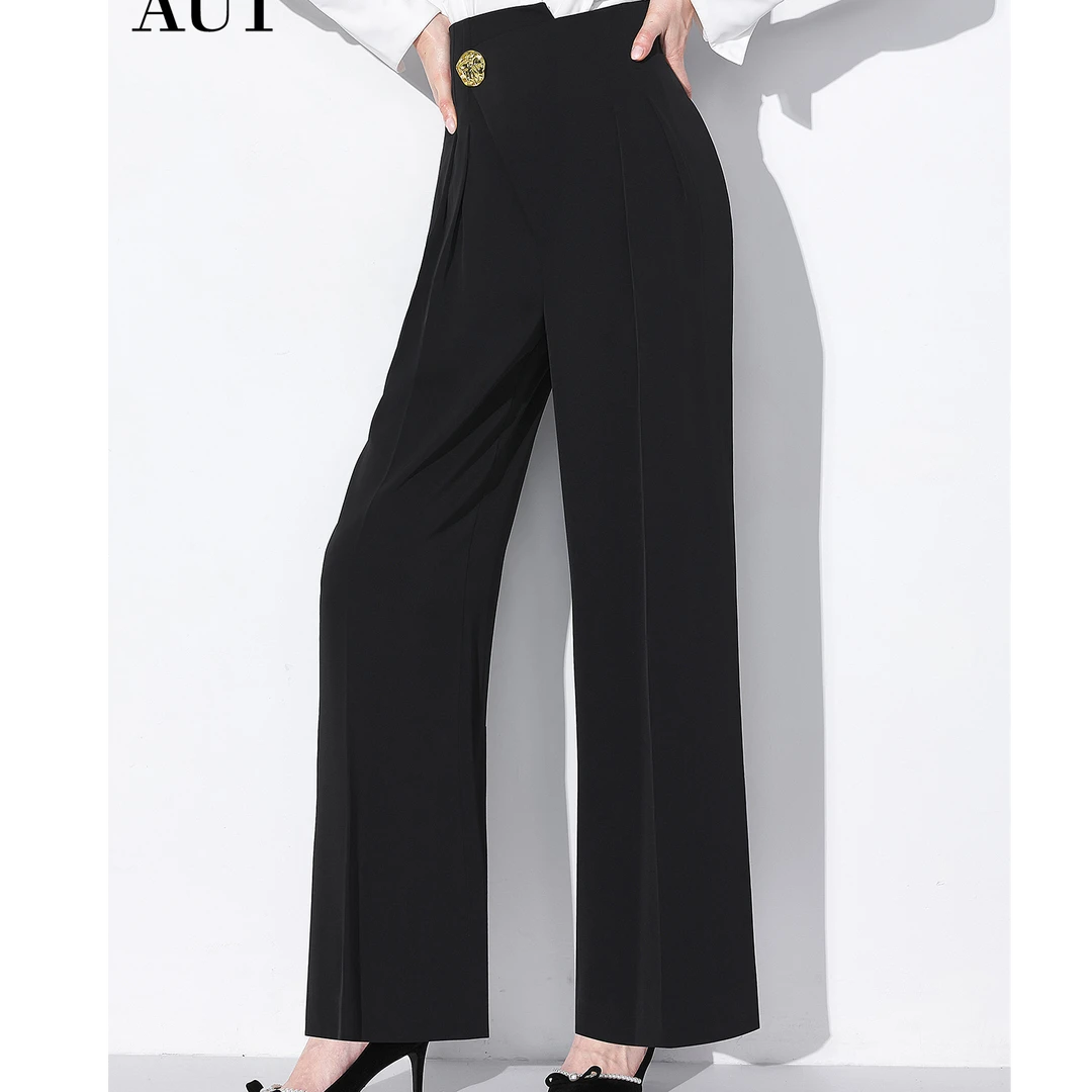 【彤彤专属】AUI黑色高腰阔腿裤高级感收腰显瘦长裤子-23W072838