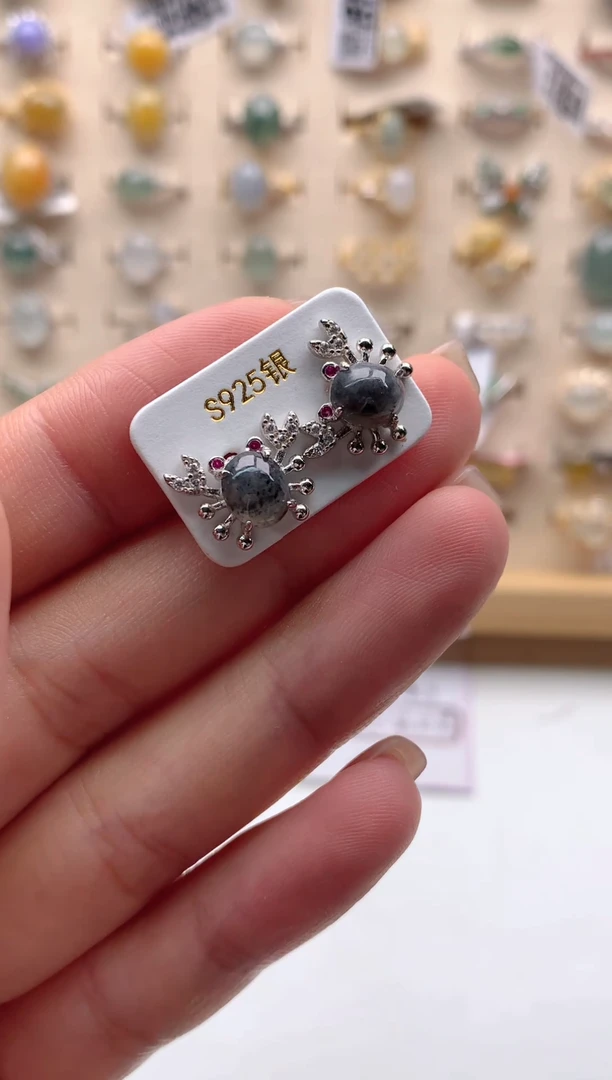 翡翠银S925镶嵌耳饰056