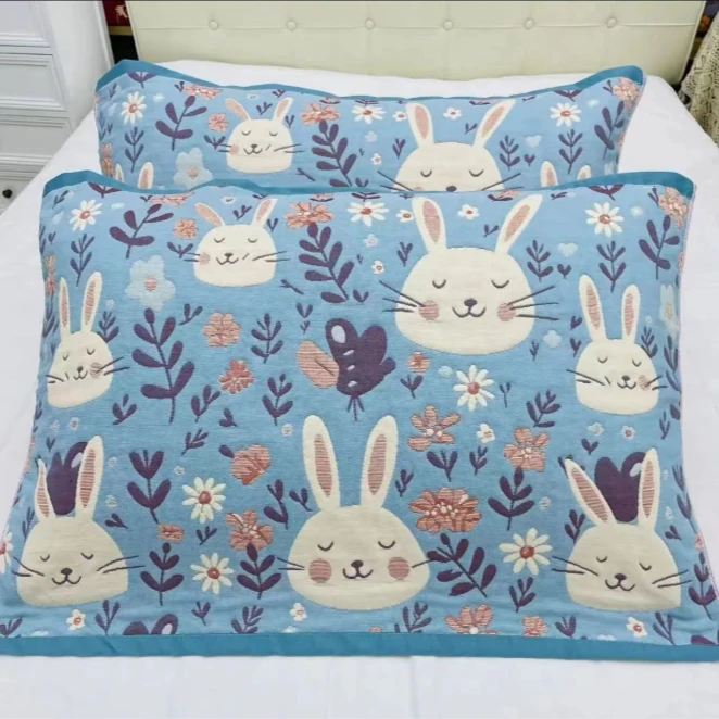 【MS】纯棉枕巾-微笑兔（纱布52*78）