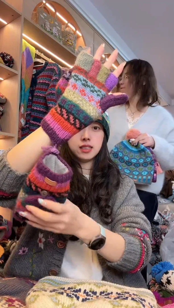 纯棉幸**云百羊毛五指手套756