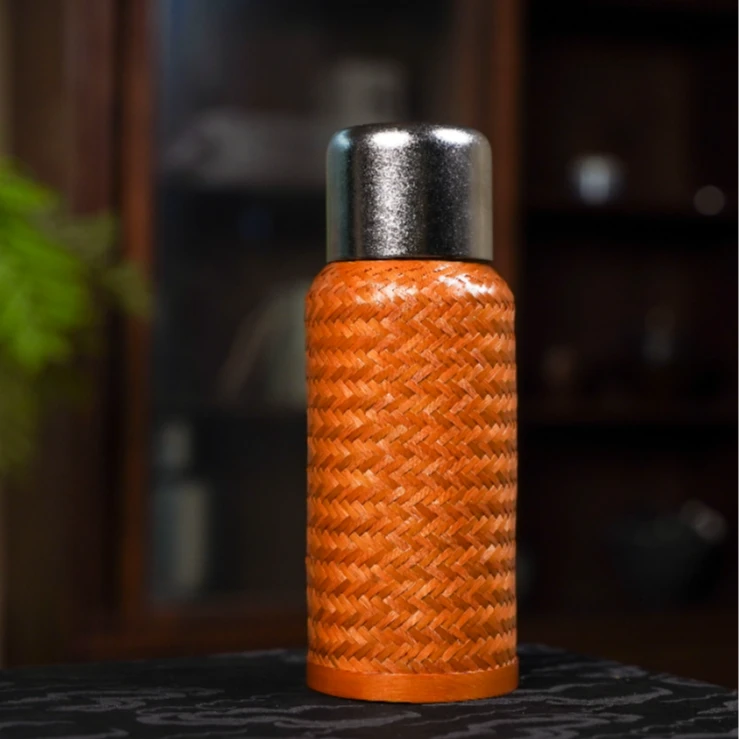 【朴意凡器】大漆篾编钛温显保温杯680ml+布袋（PY174）