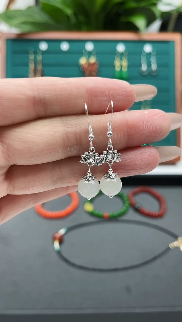 【闪购商品】和田玉耳饰银S925镶嵌2