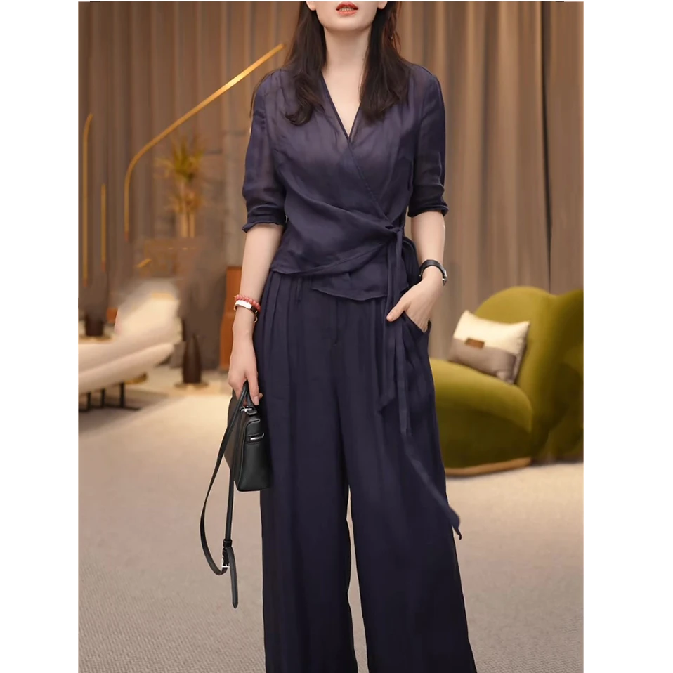 高级感时尚韩版休闲套装女2025夏季新款轻奢显瘦减龄上衣+长裤