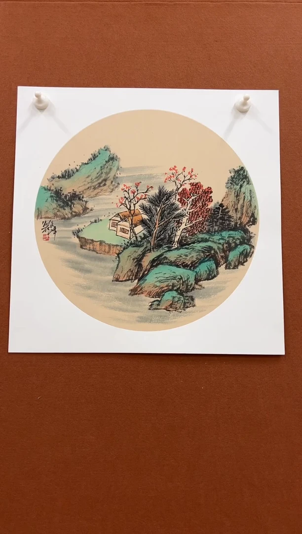 国画李文峰3平尺斗方卡纸山水