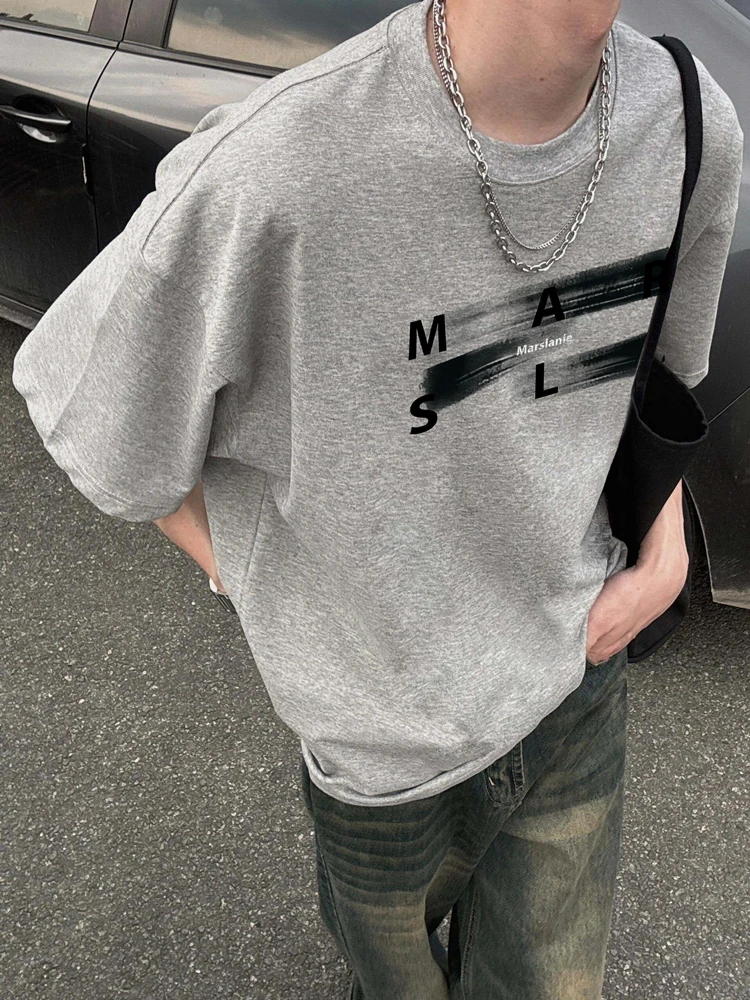 重磅纯棉260g简约高级纯棉短袖t恤男夏季新款潮流印花宽松休闲款