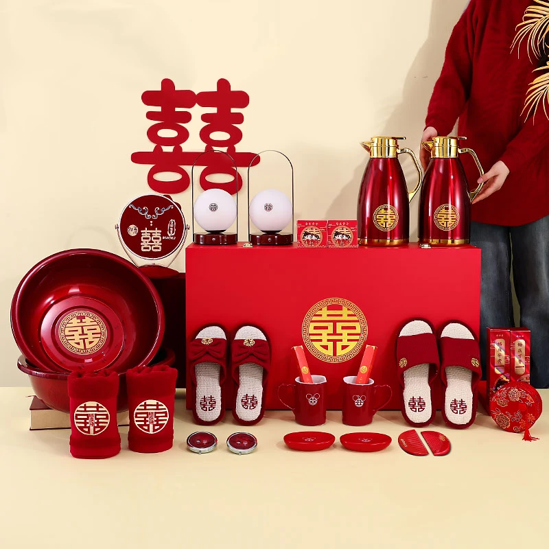 结婚女方陪嫁用品全套娘家礼盒包装婚庆婚礼新娘嫁妆箱台灯长明灯