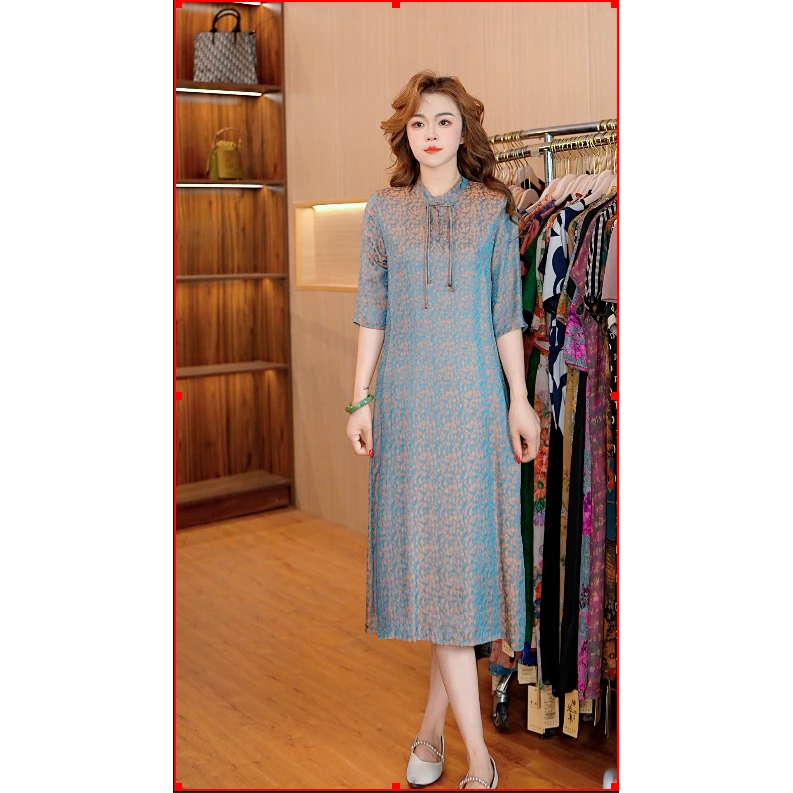 1666-36定制渐变冰心蓝时尚连衣裙