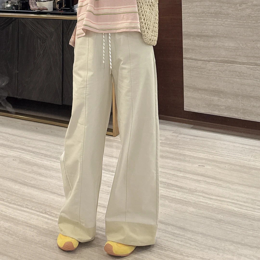 设计感拼接抽绳宽松休闲长裤2025秋季百搭直筒裤女5557