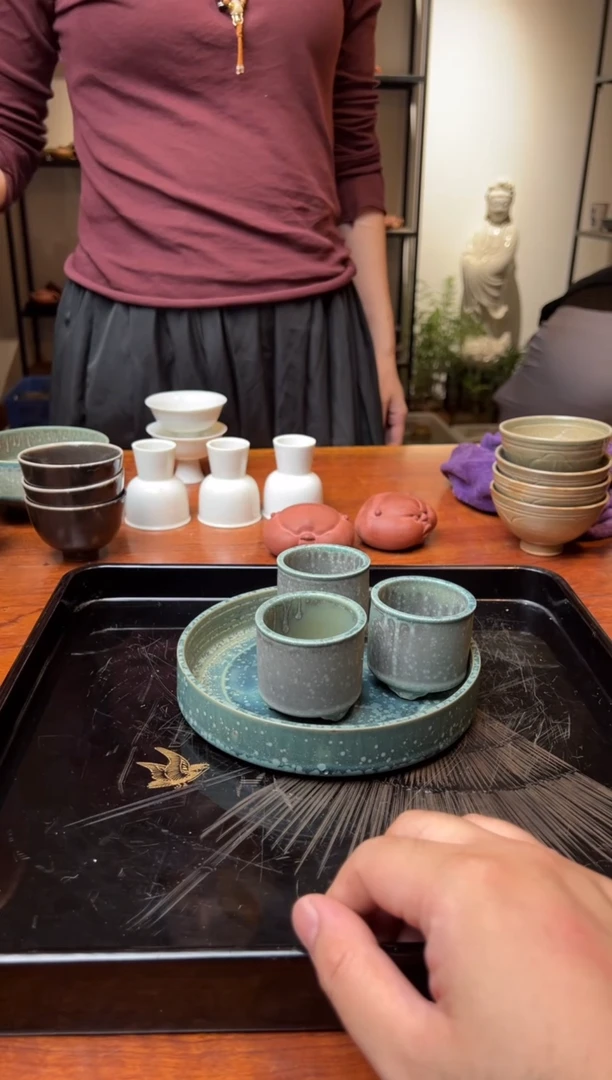 瓷器窑变釉三杯带一壶承