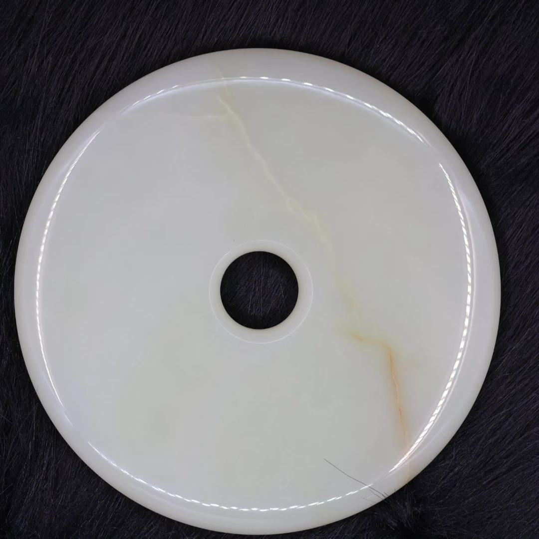 纯天然 岫玉 原切 玉盘圆形摆件 平安扣