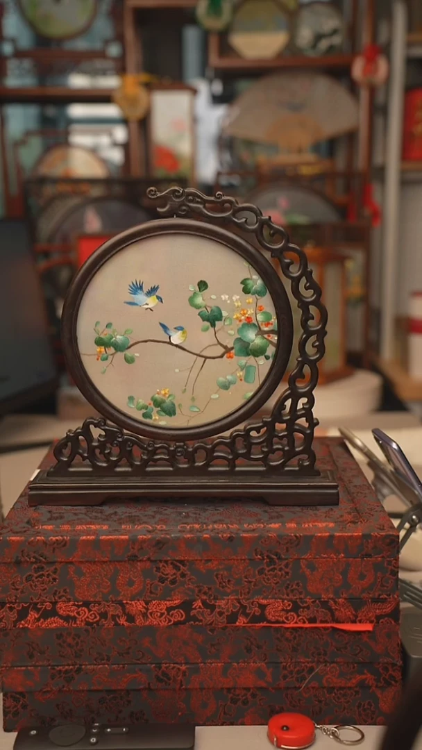 扇子摆件摆台双面绣花