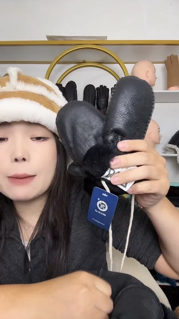 羊皮儿童手套羊皮毛一体