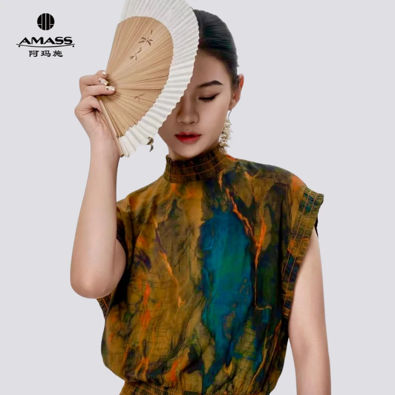 阿玛施 品质女装新中式复古晕染时尚气质优雅衬衫530070夏日穿搭