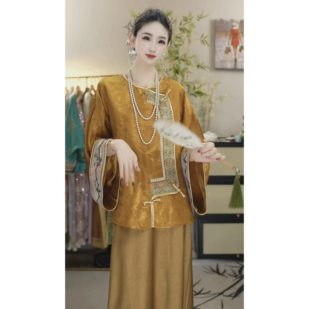 夏维莲2025春季新款日常新中式圆领气质女装上衣（2559+6584）