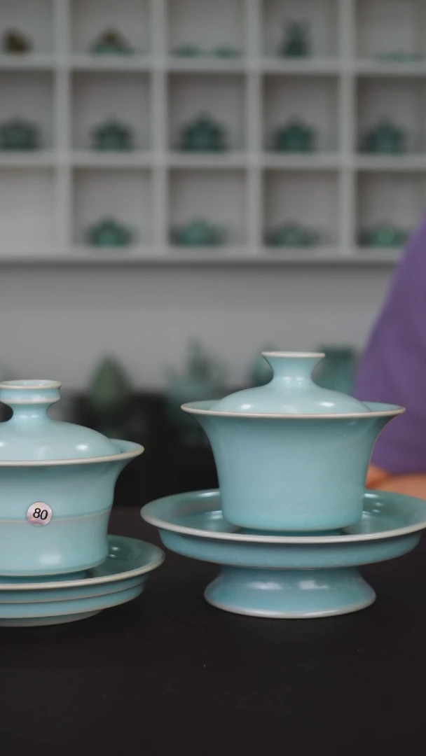 瓷片精品马蹄+竹节三才盖碗