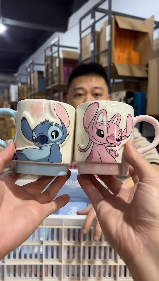 【闪购商品】杯陶瓷原盒史迪仔安琪花朵叠叠对杯