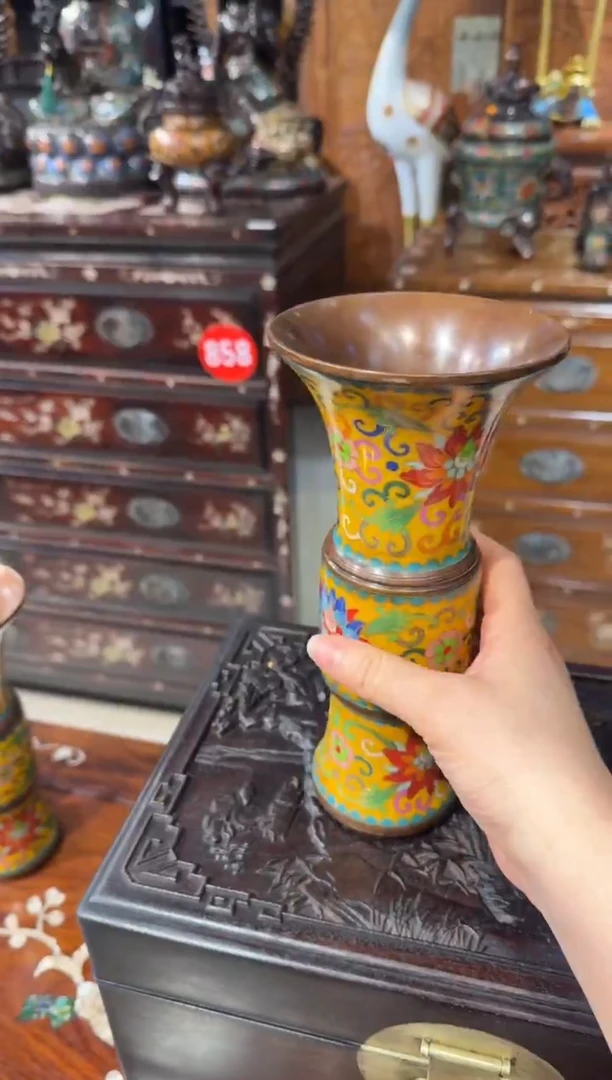 木木头款景泰蓝黄香筒一对880