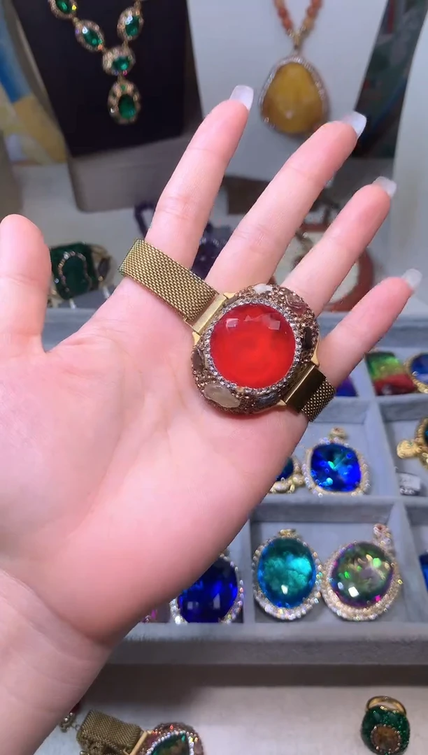铁合金花岗石奢华红色手链