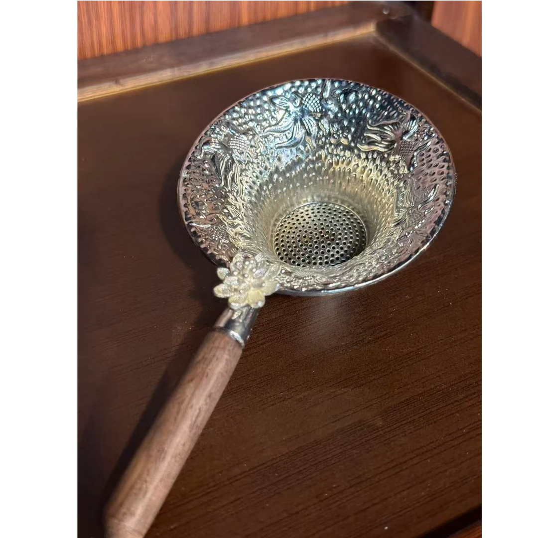 银色锦鲤茶漏滤茶叶茶具一体过滤泡茶神器功夫茶过滤网