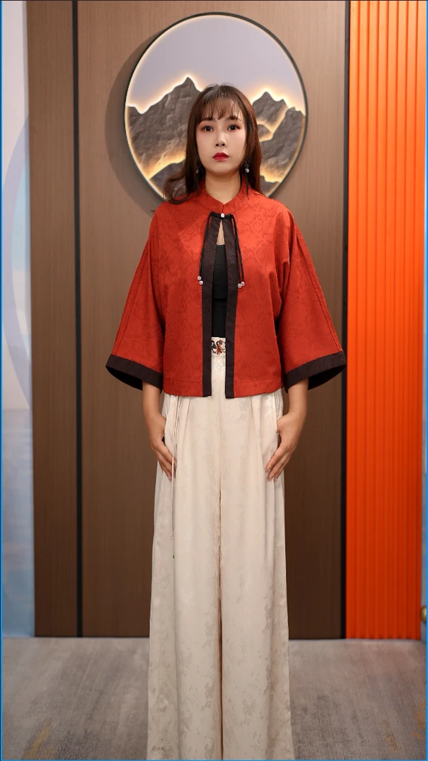 YM精选-2025新款提花开衫外套女复古七分袖